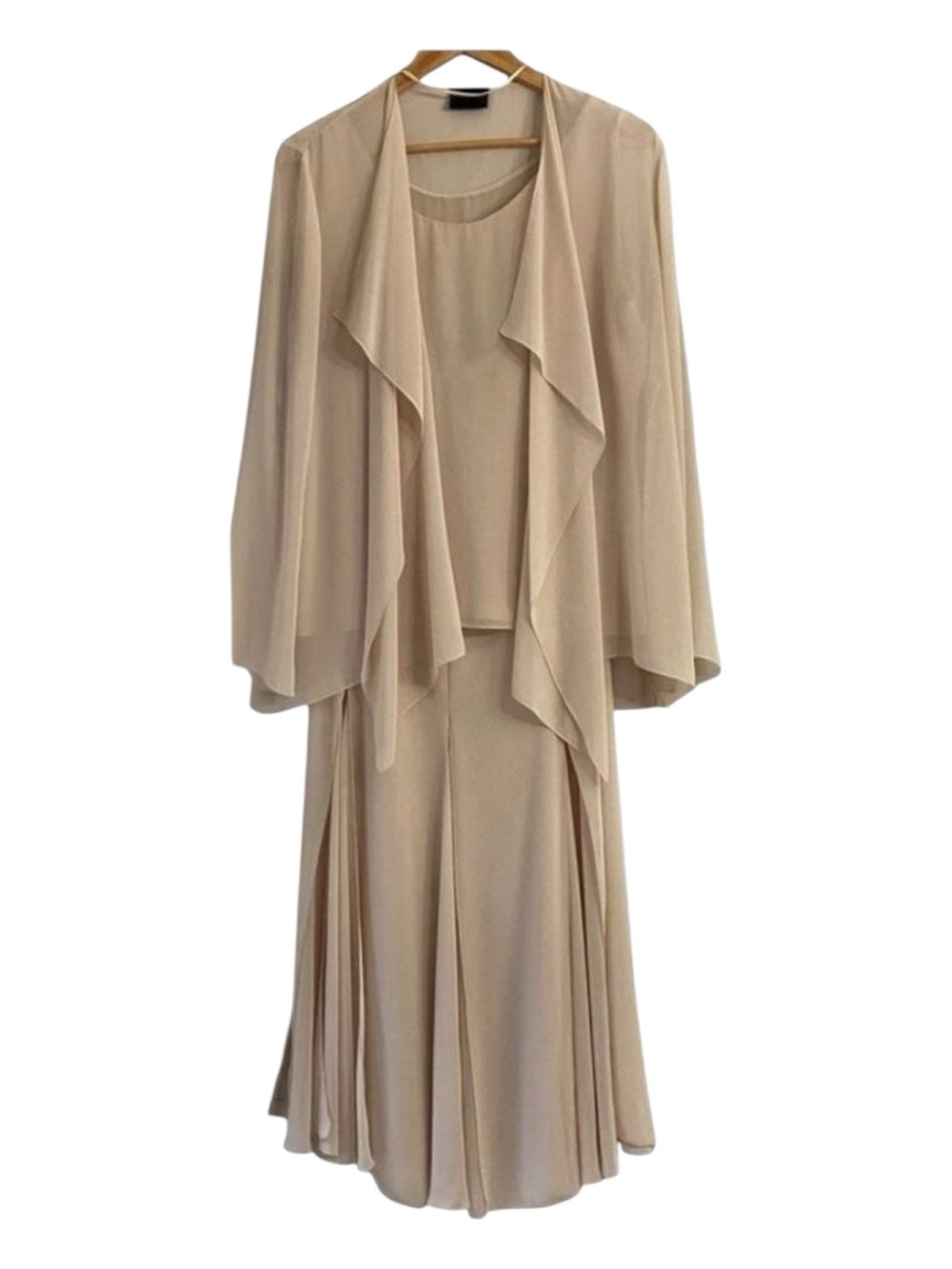 Vintage Frank Usher 3 pieces nude/beige skirt, tank top and cardigan neutral 14